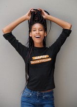 Load image into Gallery viewer, happy thanks vegan long sleeve t-shirt